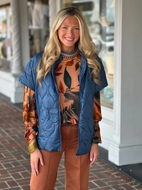 French Dressing Mixed Media Jacket in Indigo Pattern Print