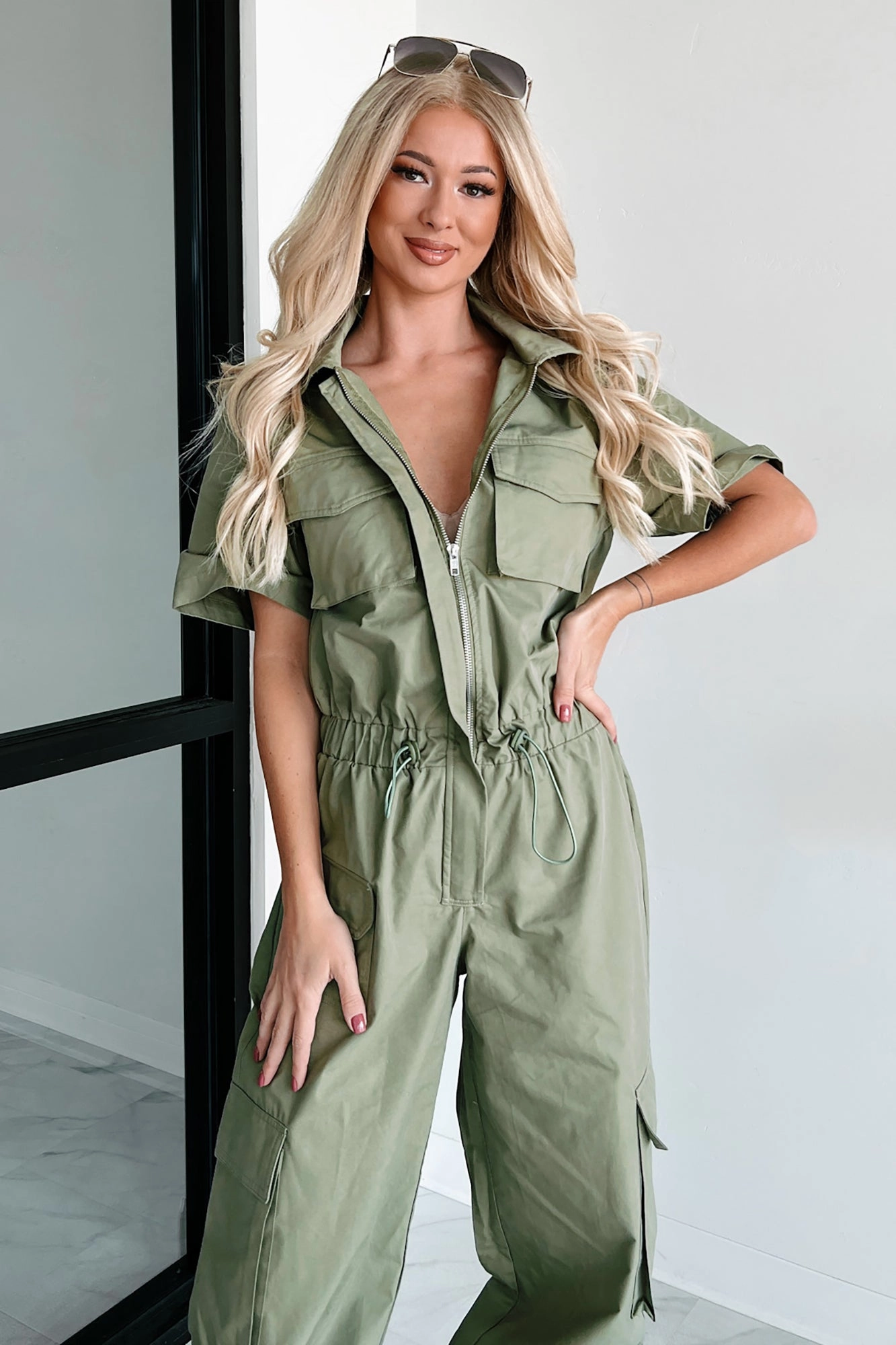 Casual Bold Problem Free Utility Jumpsuit (Olive)