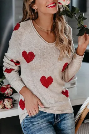 MultiPanelDesign WOMEN HEART PRINTING LOOSE FIT KNIT SWEATER