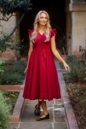 Flattering Cut Wear Diane Dress, Ruffle Sleeve