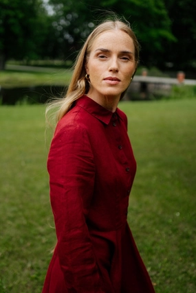 Go To Wear Frida ?C Linen Dress with Shirt Collar