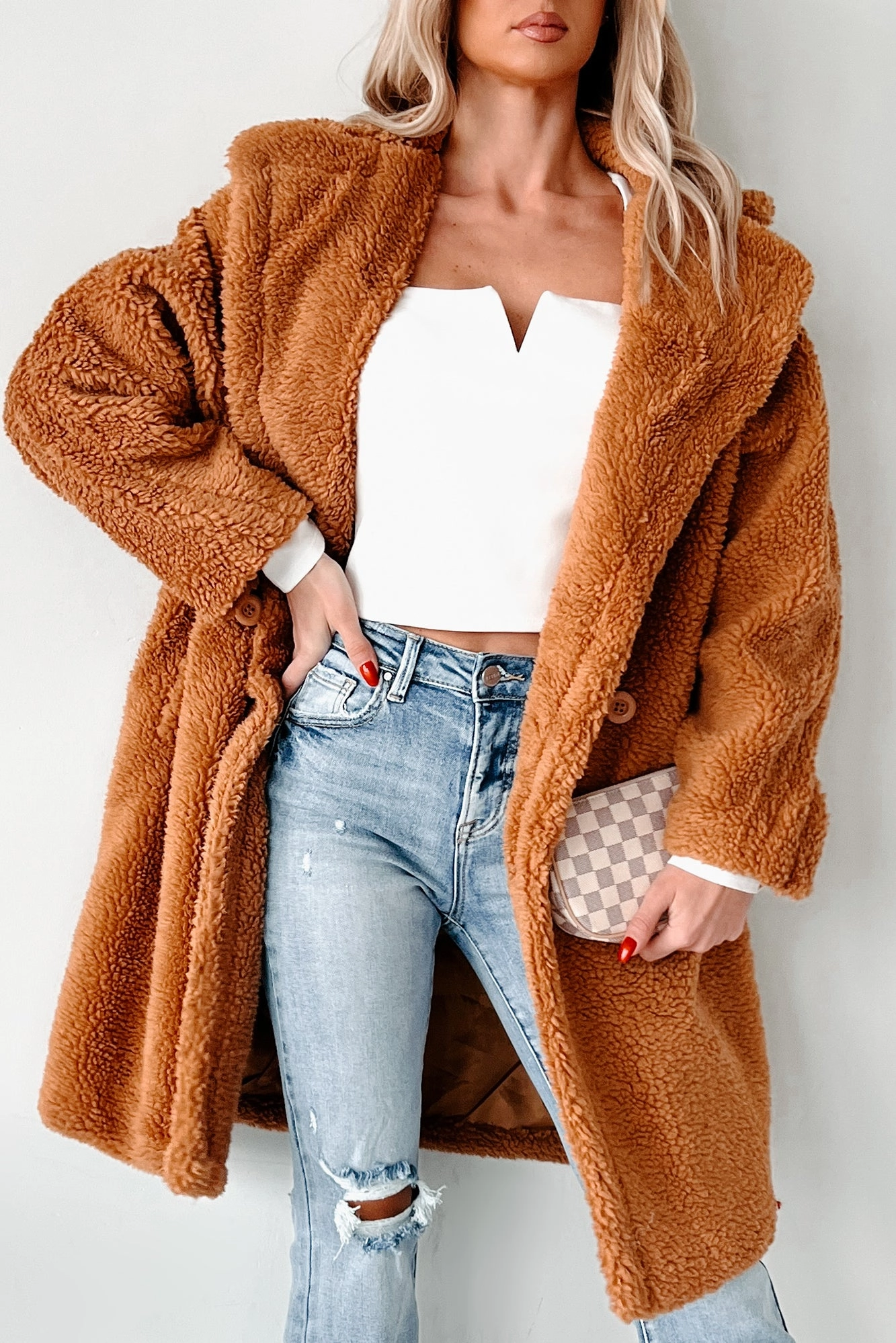 Frosty But Fabulous Oversized Sherpa Coat (Camel) Insulated Design Layered construction
