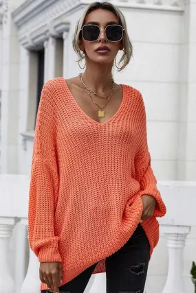 ThermalLining High Neckline PULLOVER V NECK SOLID COLOR SWEATER