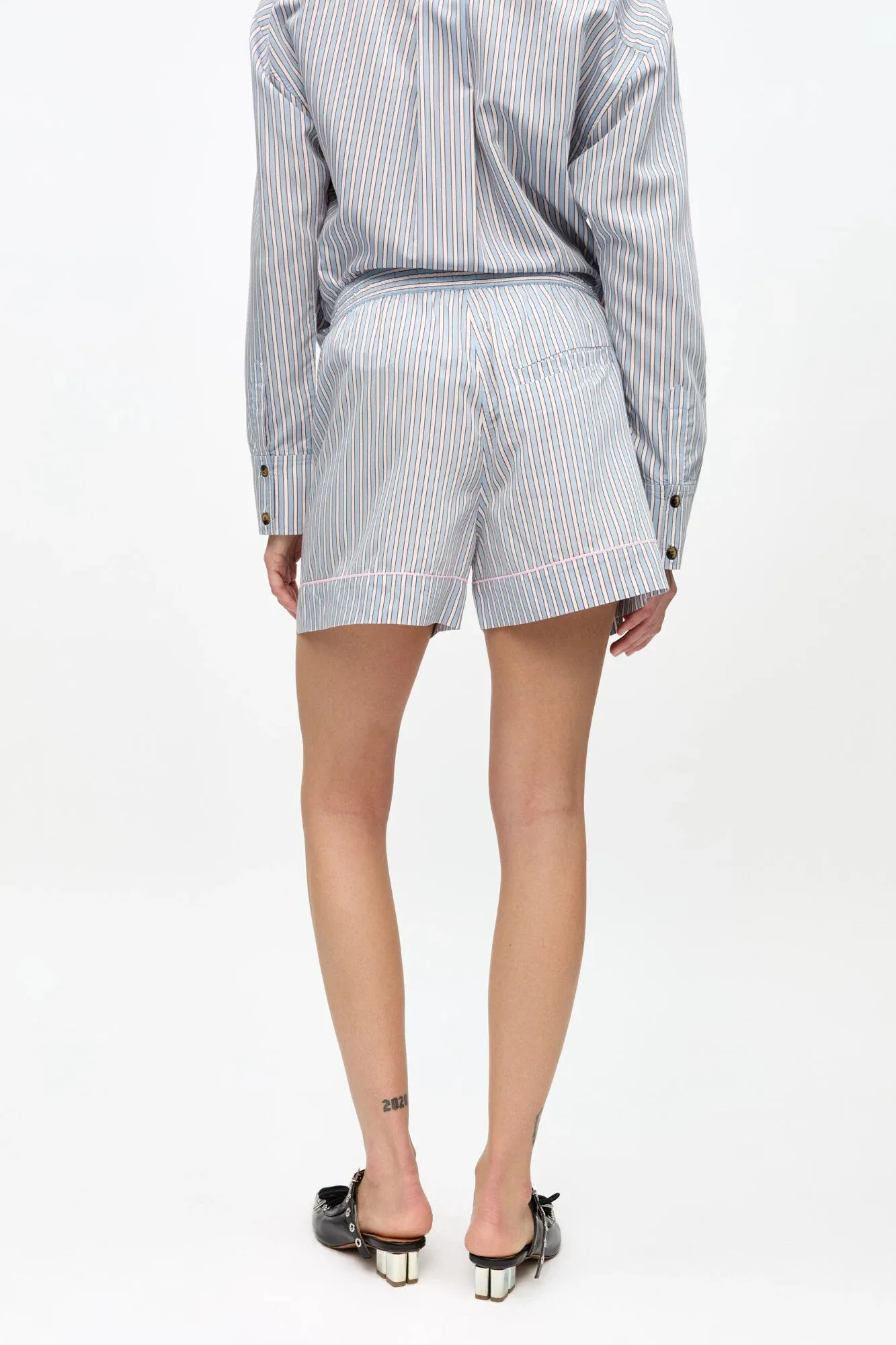 Striped Yarn Dyed Elasticated Shorts Motion Support