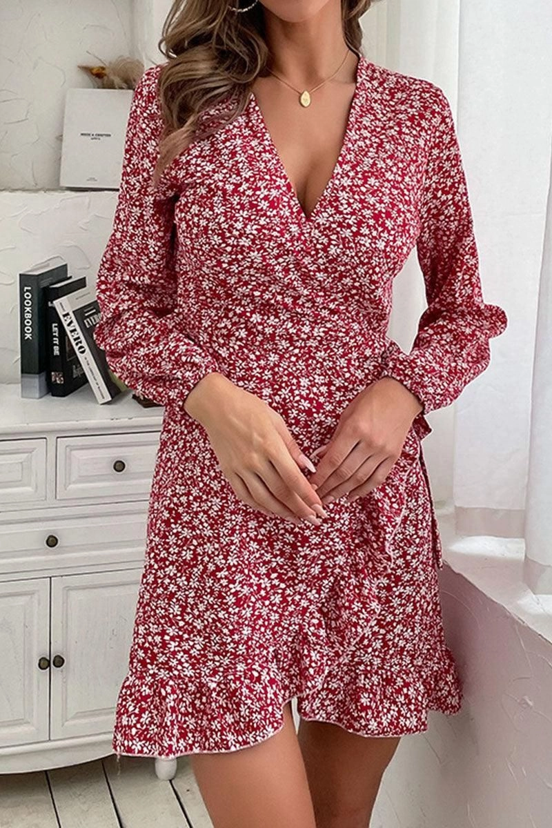 LONG SLEEVE FLORAL PRINTED DRESS Urban appeal Soft Volume
