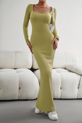 WOMEN SQUARE NECK SEXY TIGHT FIT MAXI LONG DRESS Whimsical Mood