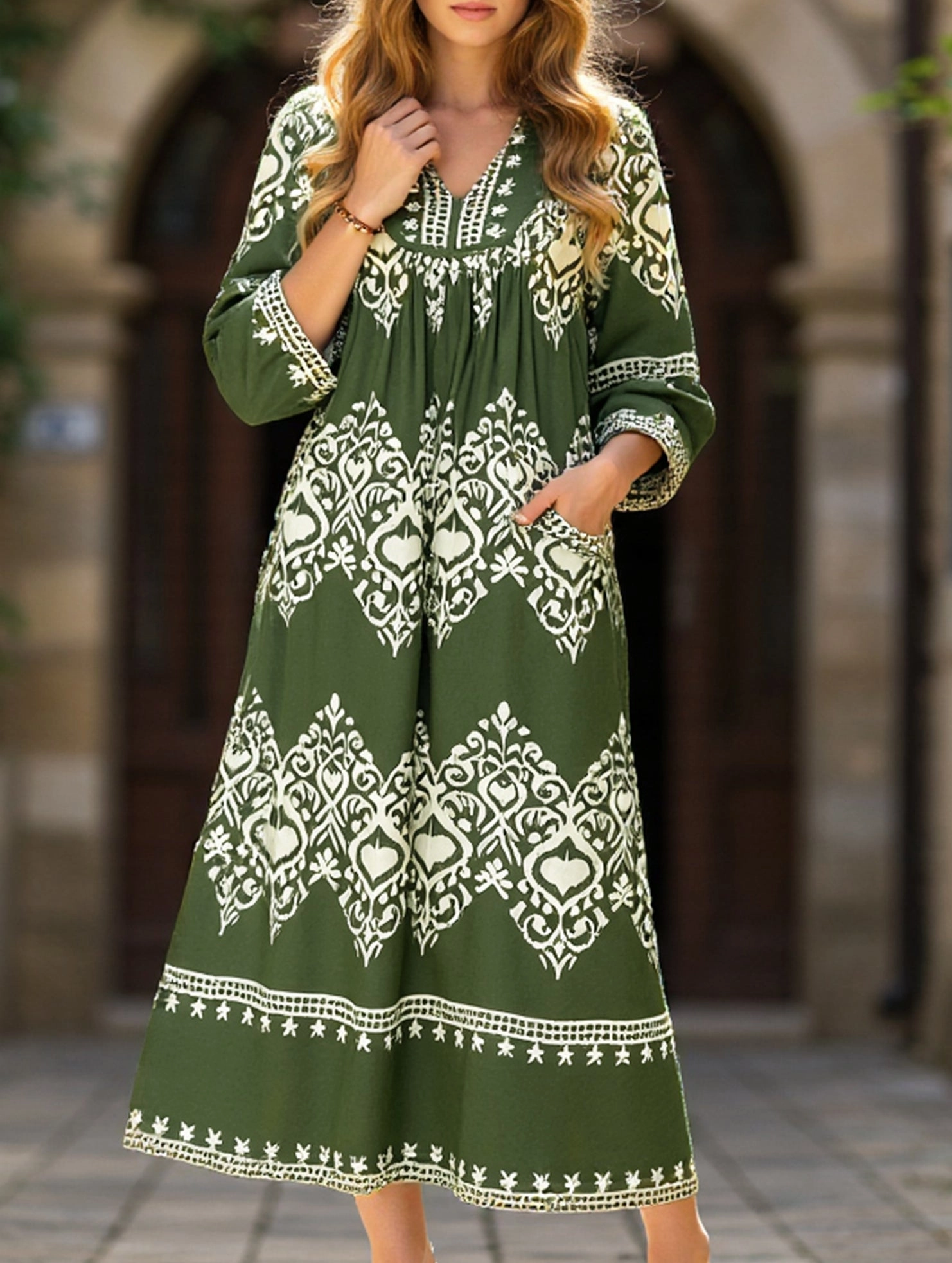 Work Option Formal Outfit Ethnic style geometric print loose dress