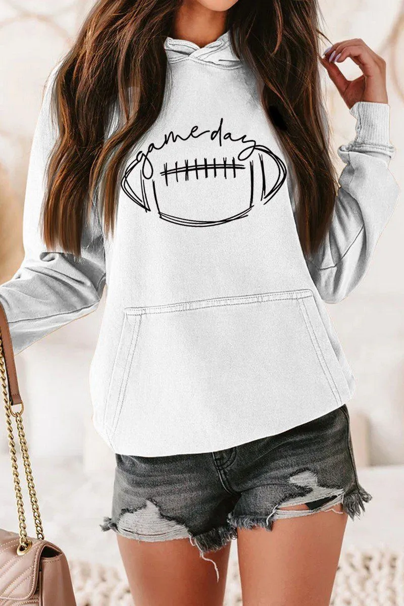 GAME DAY PRINTING LONG SLEEVE HOODIE PULLOVER Relaxed Lines