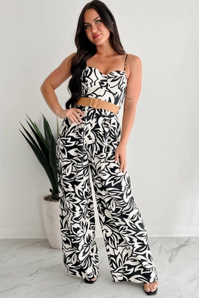 Garden Glimmer Belted Wide Leg Jumpsuit (Black/Ivory) Club Sport