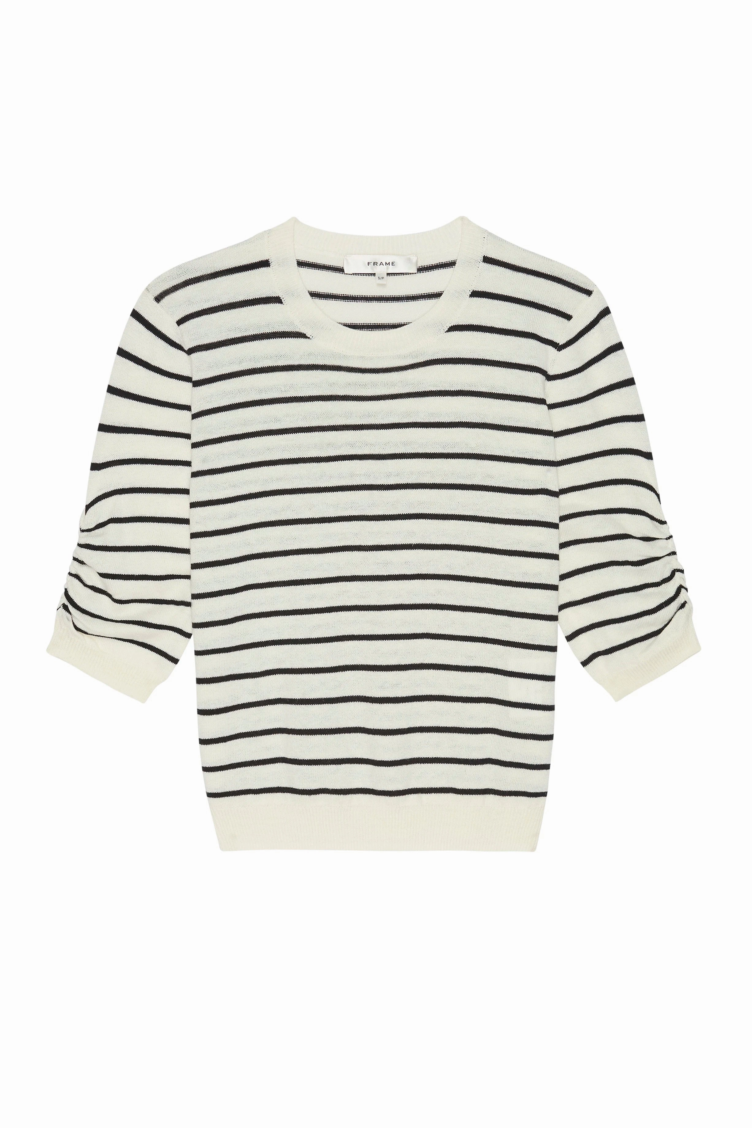 Hot Weather Simple Cut Gathered Striped Knit Sweater