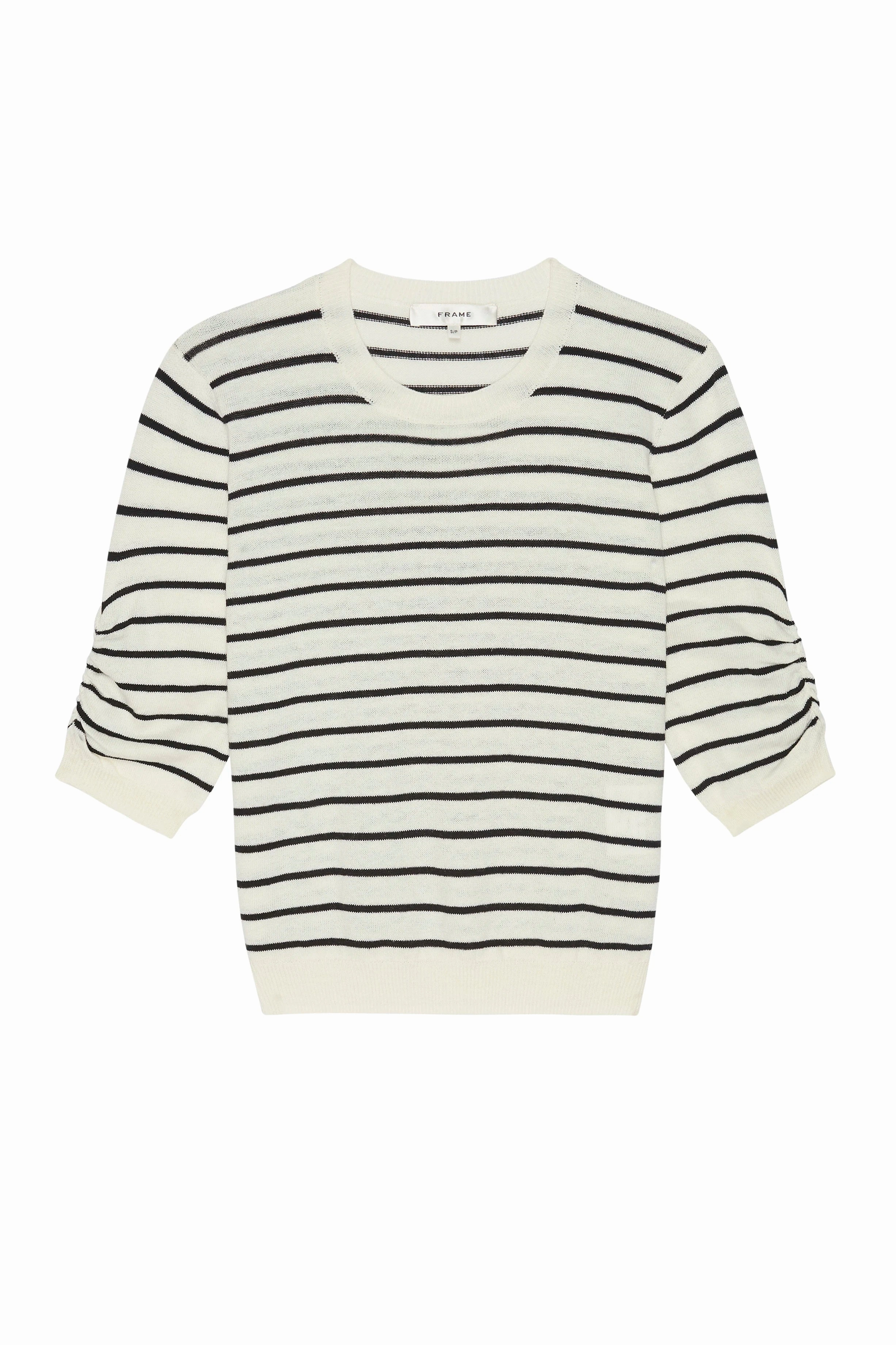 Gathered Striped Knit Sweater OrganicCottonBlend