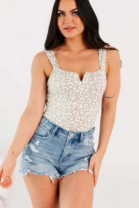 Active Mood Outdoor Lover Mesh Panel Exotic Nights Animal Print Bodysuit (Sage/White)