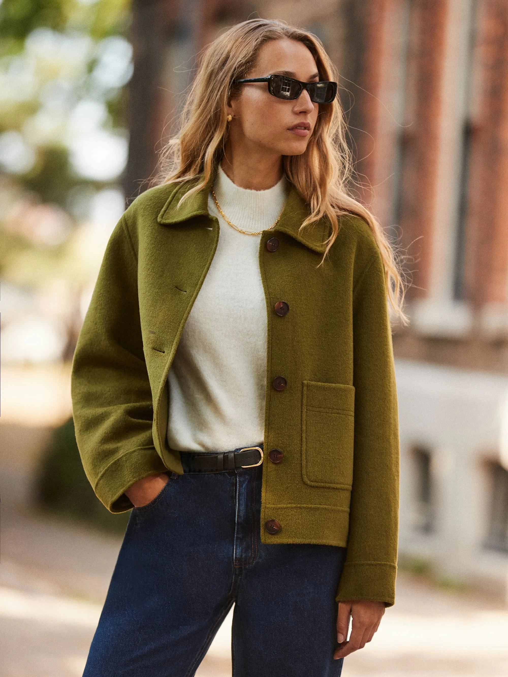 AllPurposeFastening Khaki Double-Faced Knit Boxy Jacket with Wool