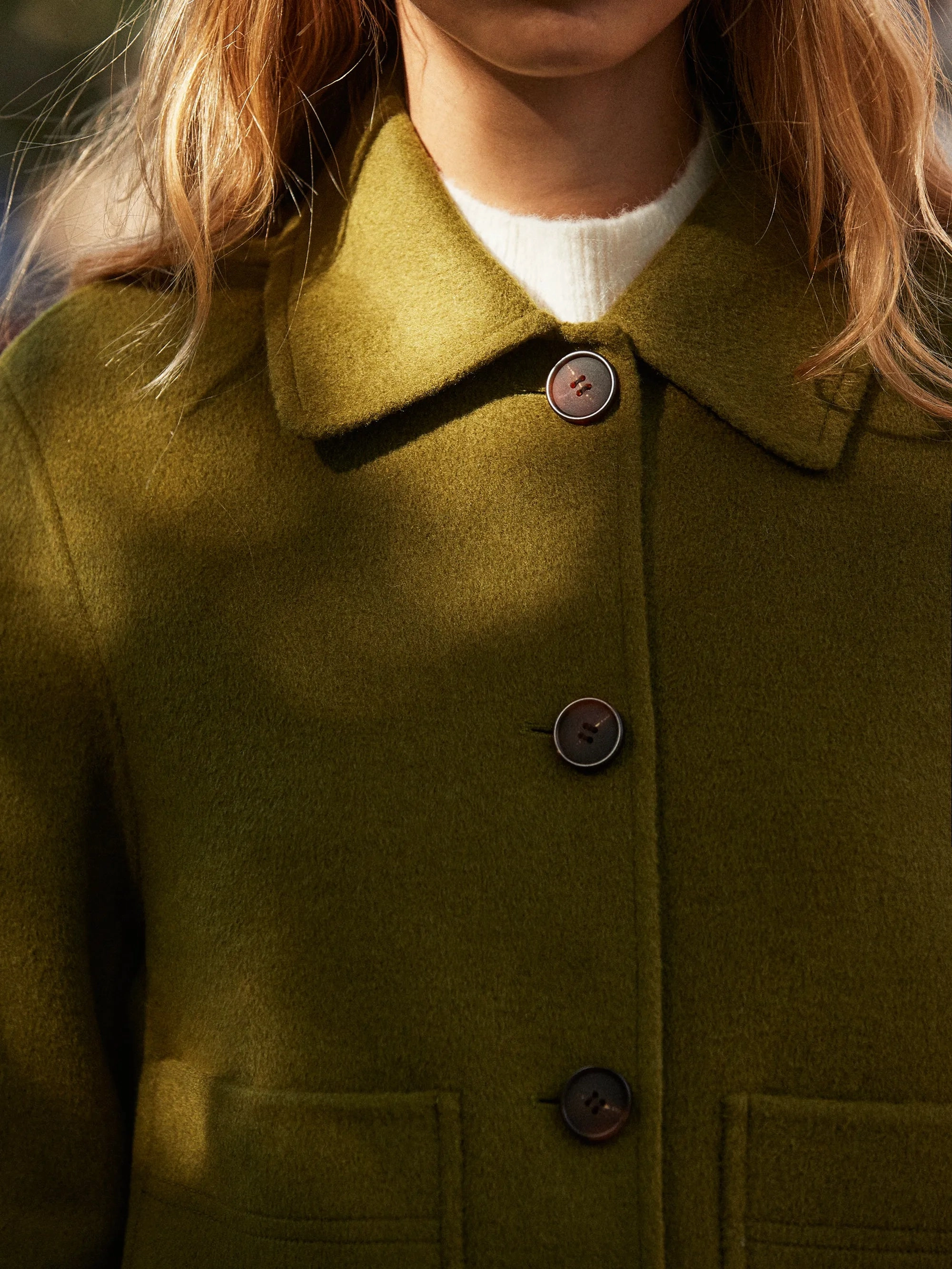 NoiseReduciting Fabric Khaki Double-Faced Knit Boxy Jacket with Wool