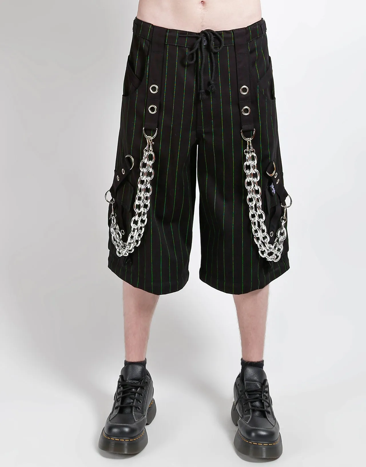 Sporty Layers Fashionable Design GODFATHER CHAIN PANT GREEN STRIPE