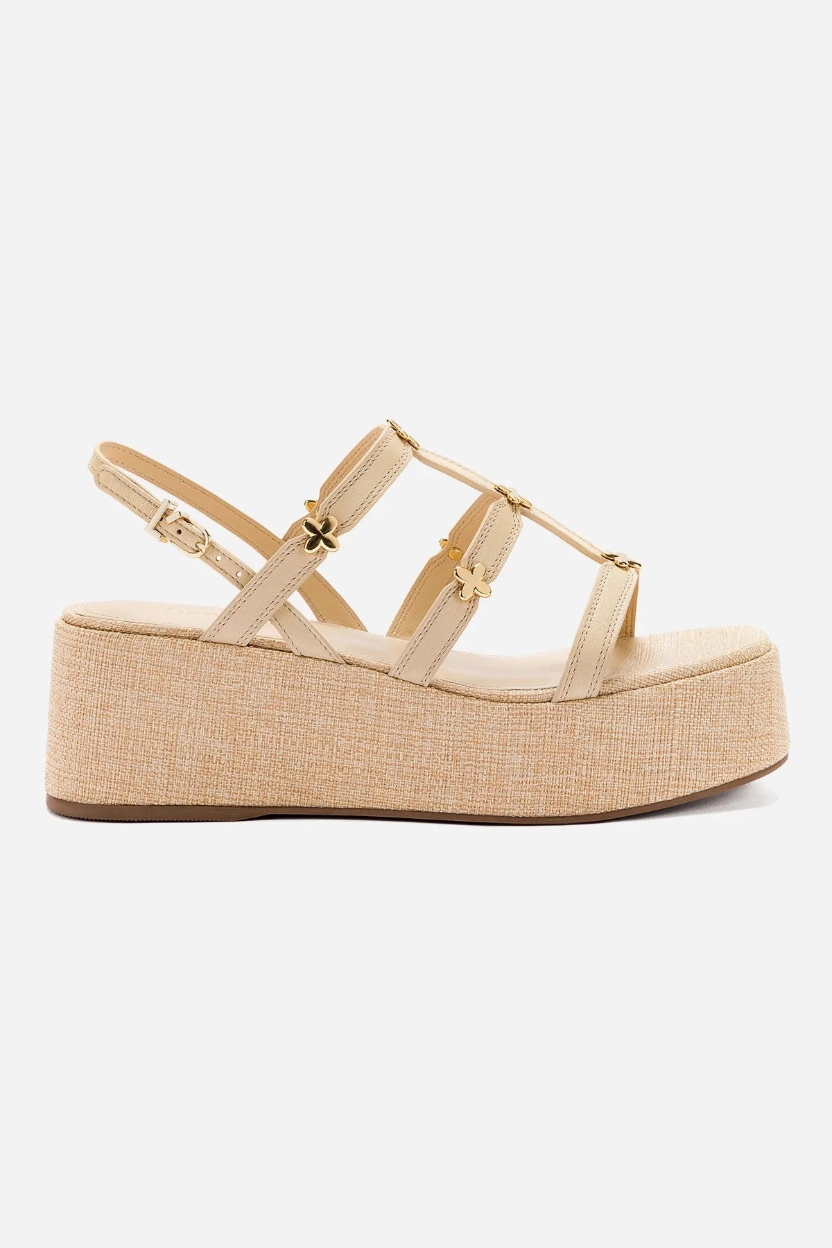 Harmony Flatform Sandal In Beige Raffia Sporty Footwear for Vacation Ergonomic Build
