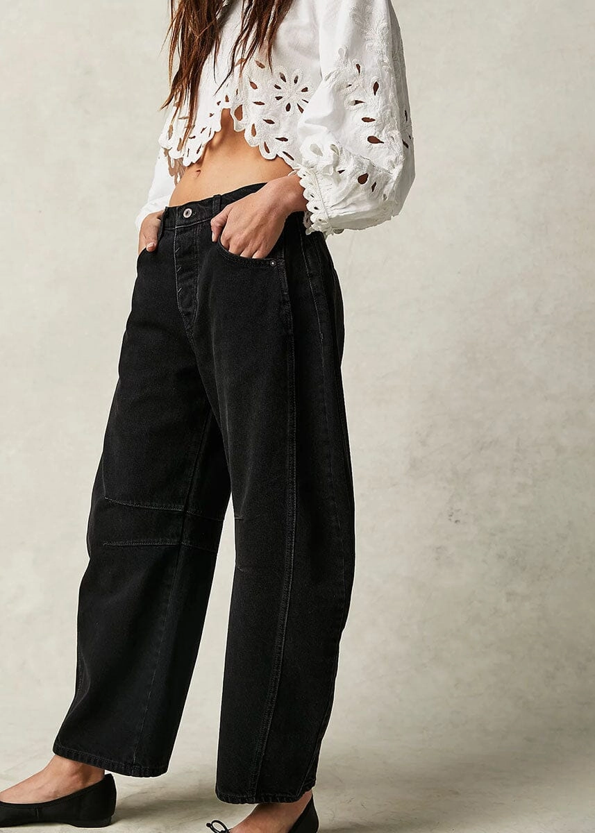 Good Luck Mid Rise Barrel Jeans - Soundwave Breathable Material