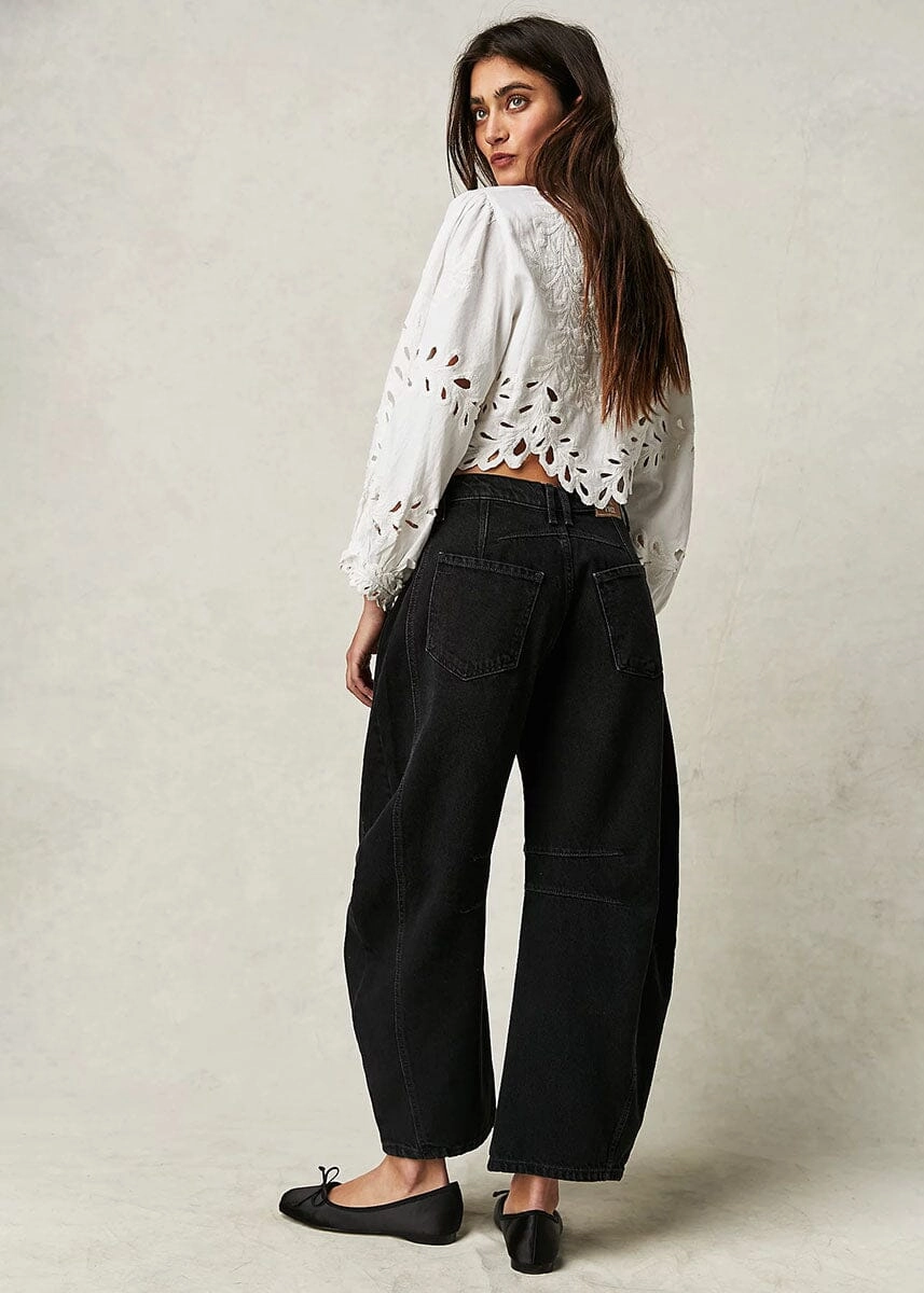 Good Luck Mid Rise Barrel Jeans - Soundwave WrinkleFreeFinish