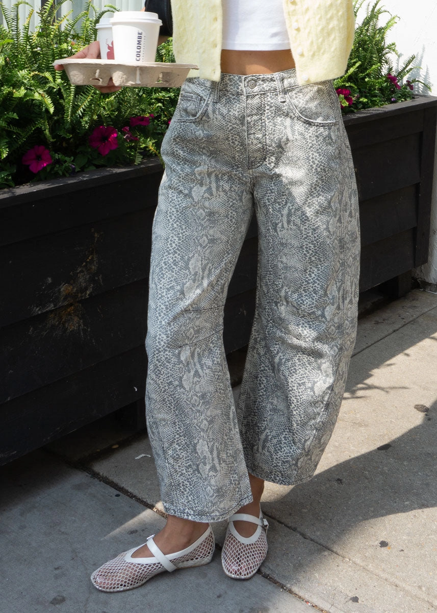 Good Luck Mid Rise Printed Barrel Jeans - Snake Combo Fashionable Waist