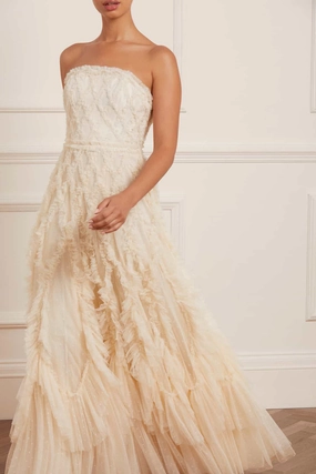 Rosella Ruffle Strapless Gown Art-Gallery Garden-Party