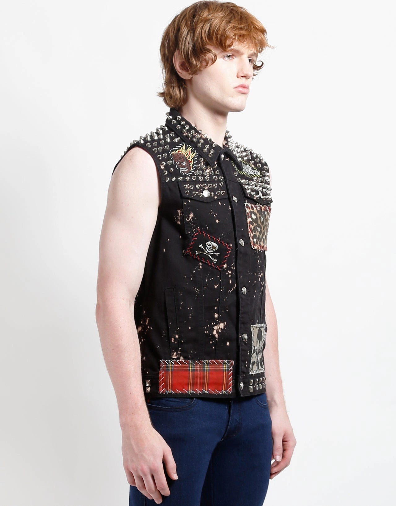 HAND STUDDED PUNK VEST Natural Fiber Blend