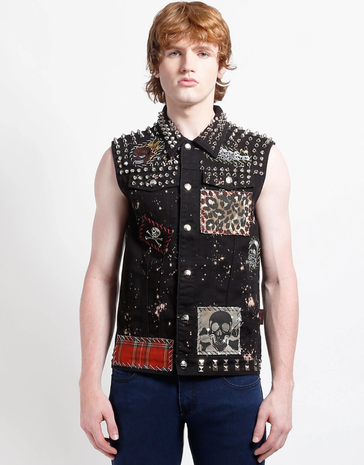 HAND STUDDED PUNK VEST SeamlessShoulderPanels SoftshellMaterial