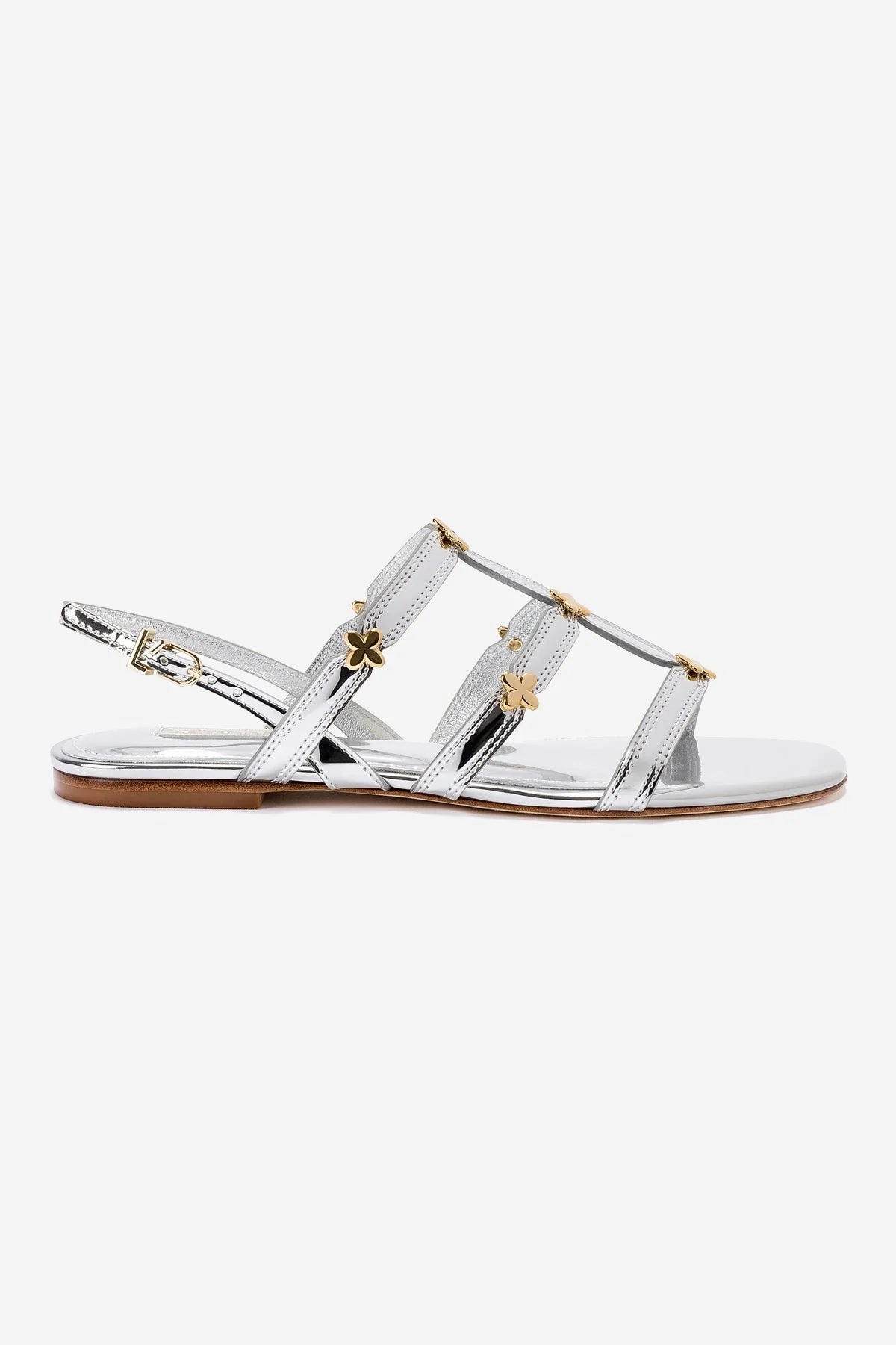 Harmony Flat Sandal In Silver Specchio Summer Open Toe Shoes
