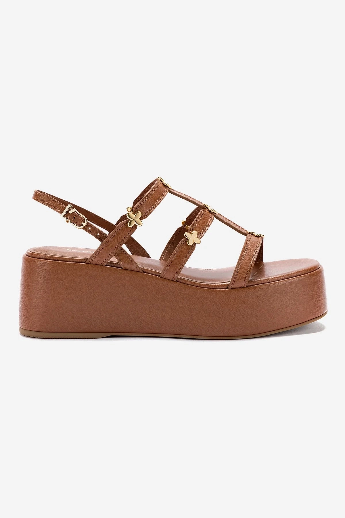 Harmony Flatform Sandal In Caramel Leather Durable Buckle Closure Wide Fit Baseplate