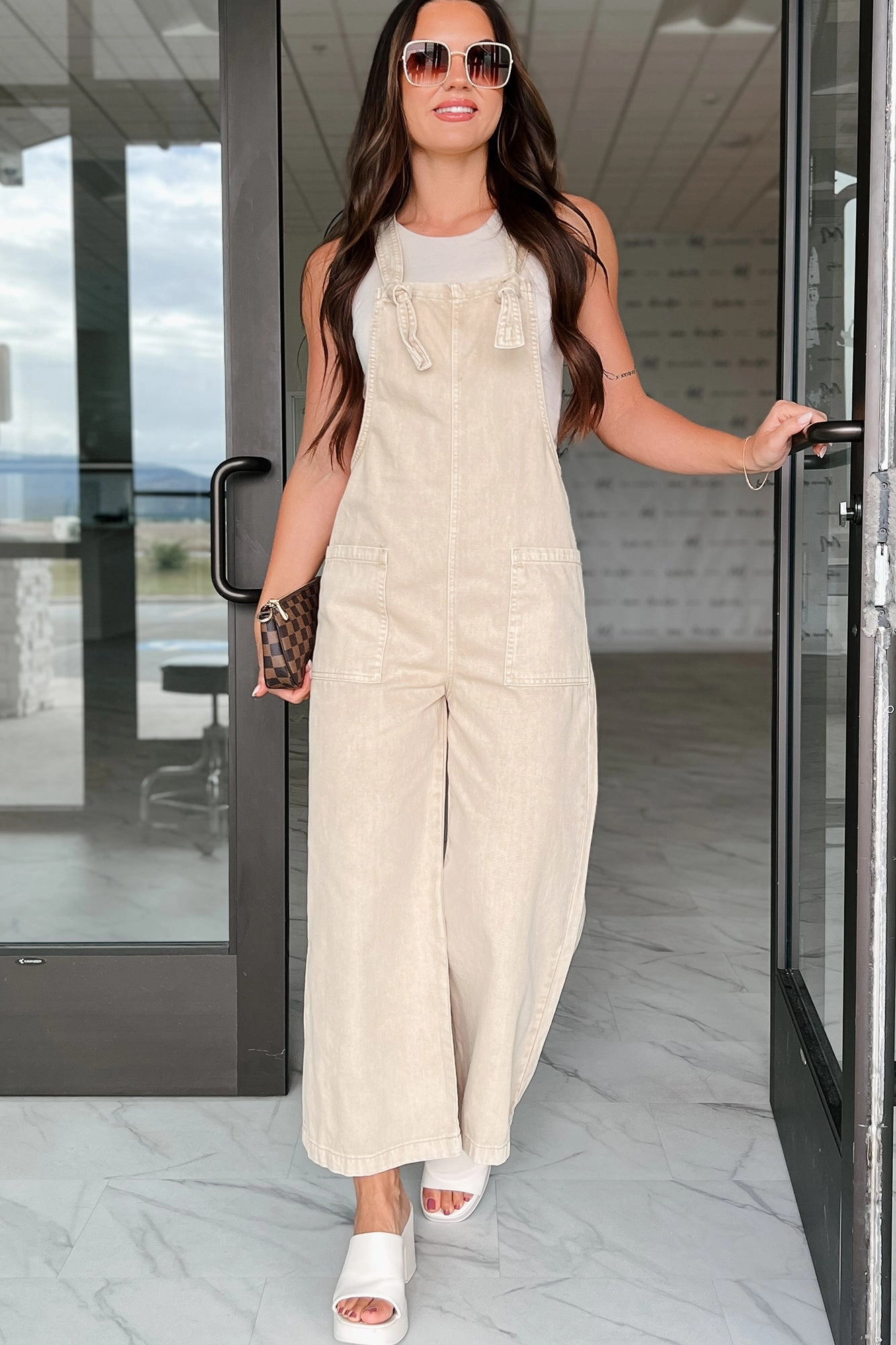 Hazen Knot Strap Zenana Overalls (Sand Beige) Everyday Soft Natural Relax