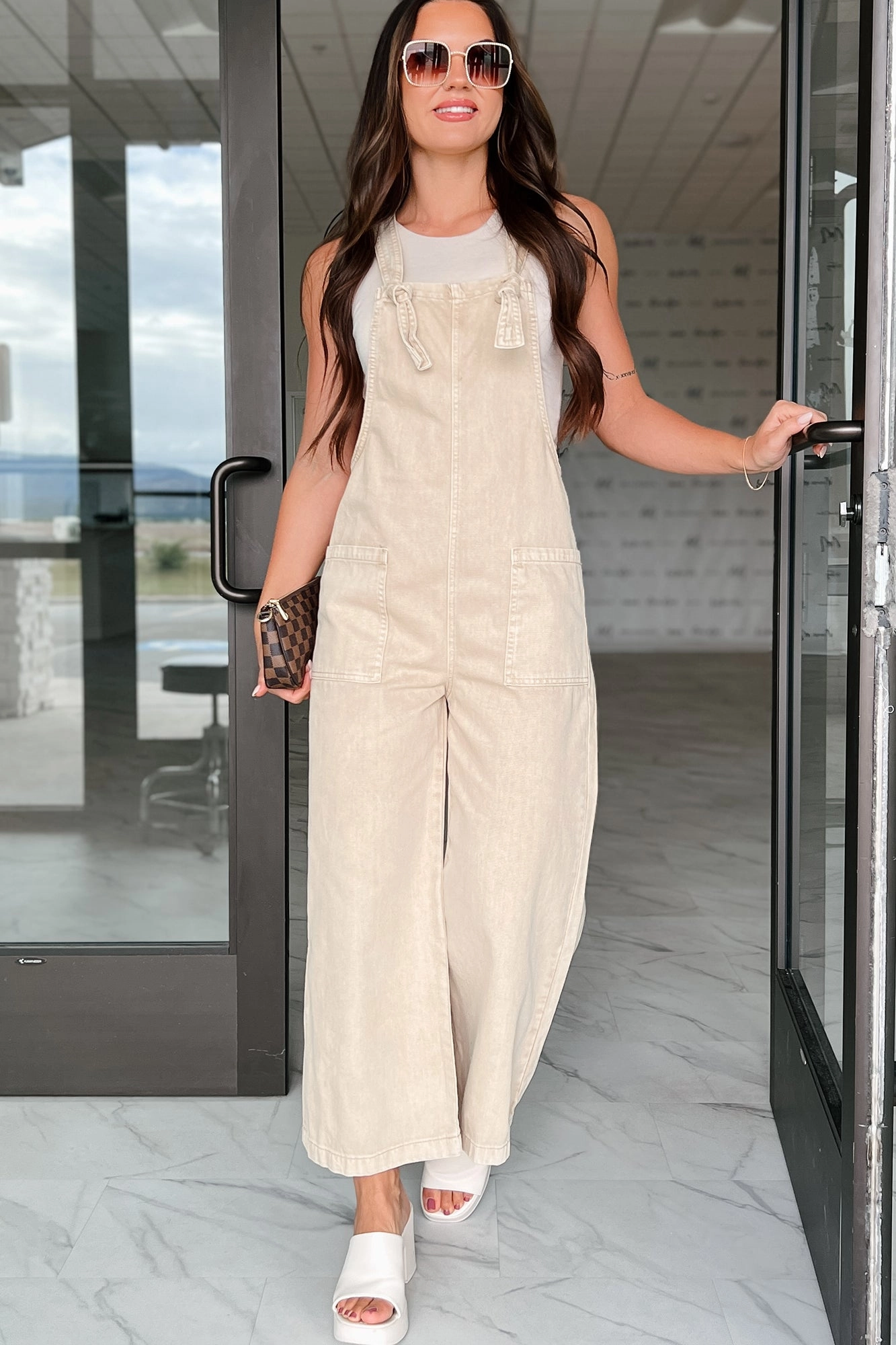 Hazen Knot Strap Zenana Overalls (Sand Beige) Wedding Casual