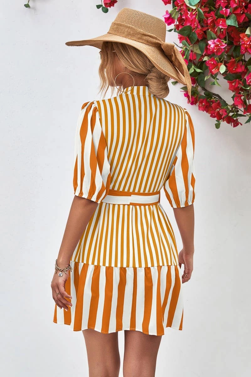 BUBBLE SLEEVE STAND COLLAR DRESS_CWDSD2640 Mood Friendly