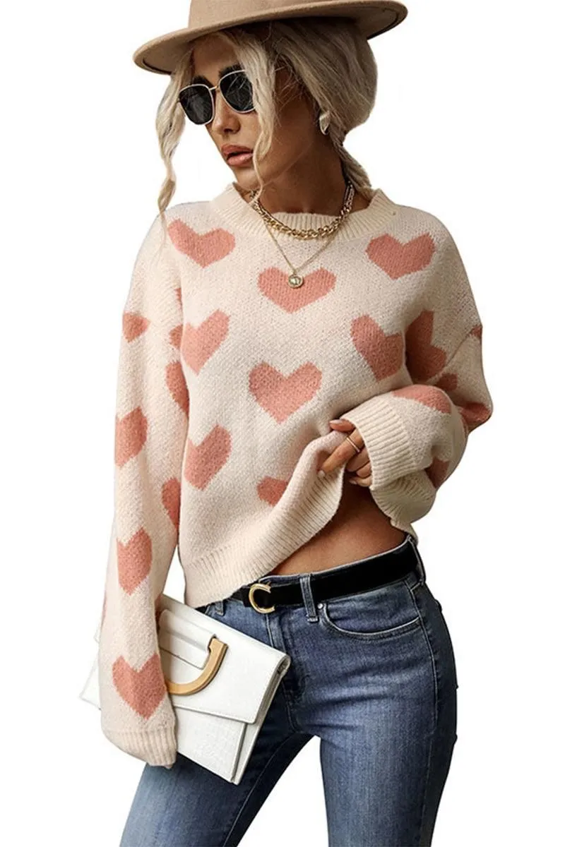 TonalStitching HEART PRINTING WARM CUTE SWEATER