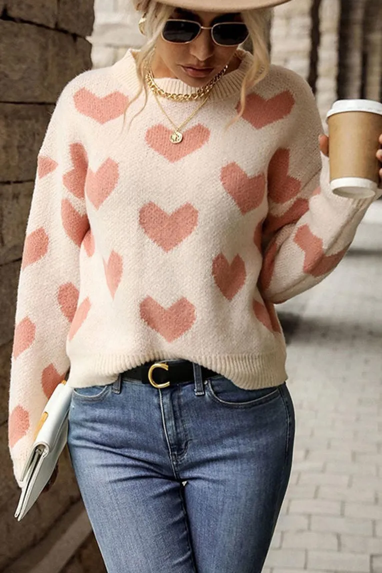 Ventilated Panel Design Comfy Cardigan HEART PRINTING WARM CUTE SWEATER