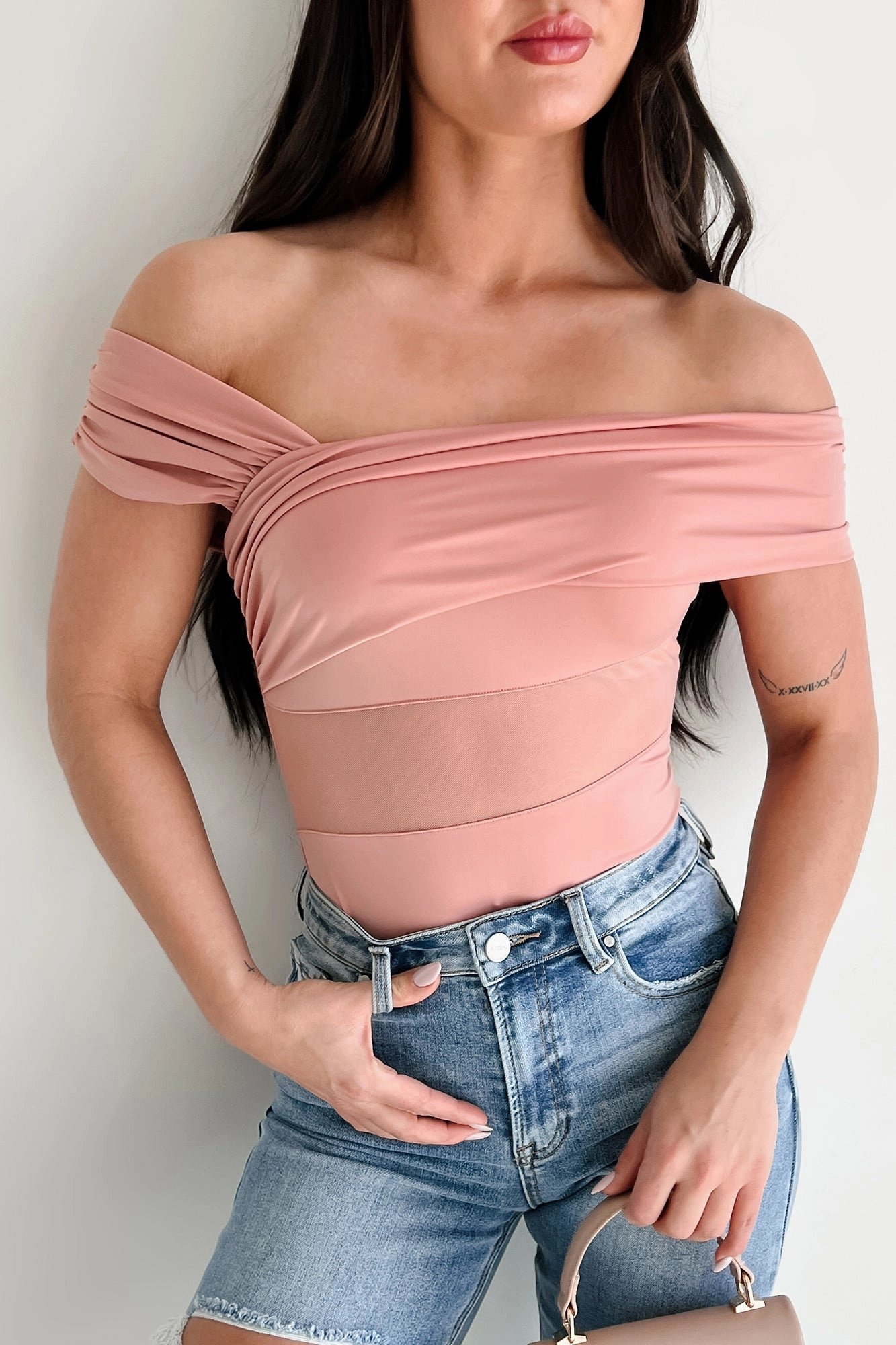 Seamless Design Plus Size Non Irritating Heartfelt Moments Asymmetric Bodysuit (Mauve)