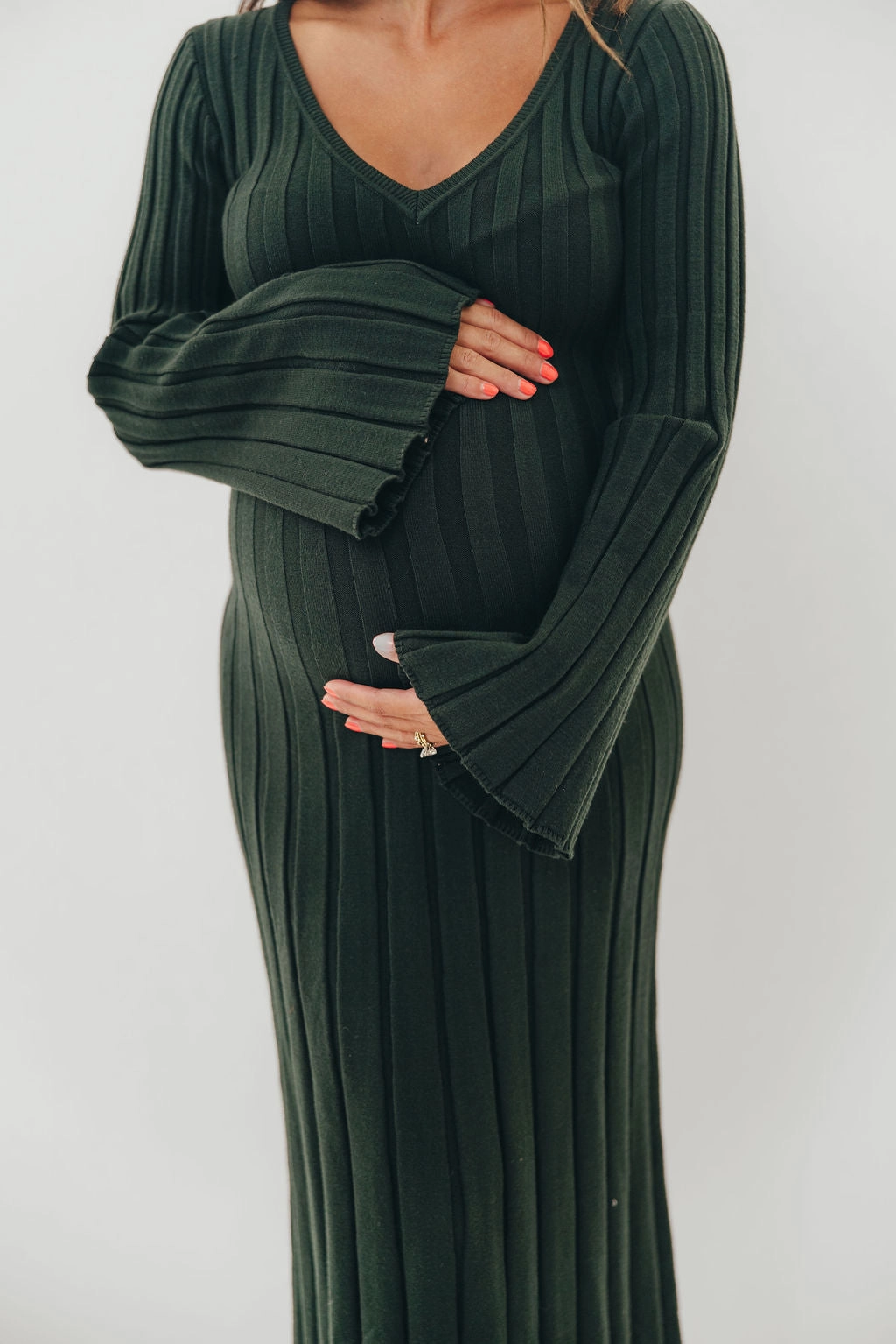 Silky Shape Hearth V-Neck Maxi Dress in Evergreen - Bump Friendly
