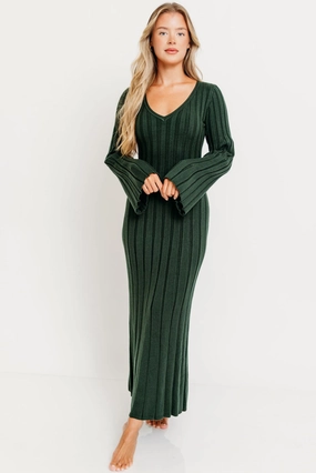 Hearth V-Neck Maxi Dress in Evergreen - Bump Friendly Modern Movement Lazy Pick