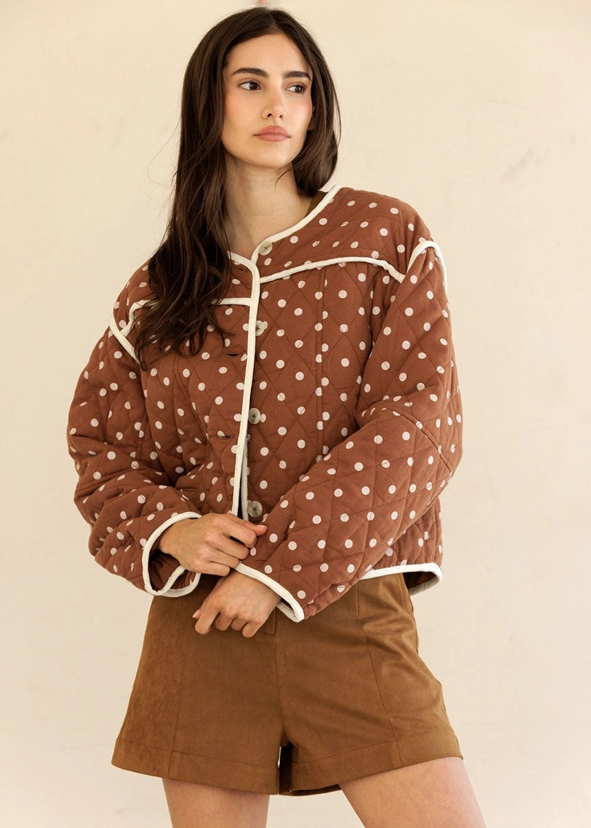 Wren Quilted Polka Dot Jacket - Brown Sand Snap Closure System