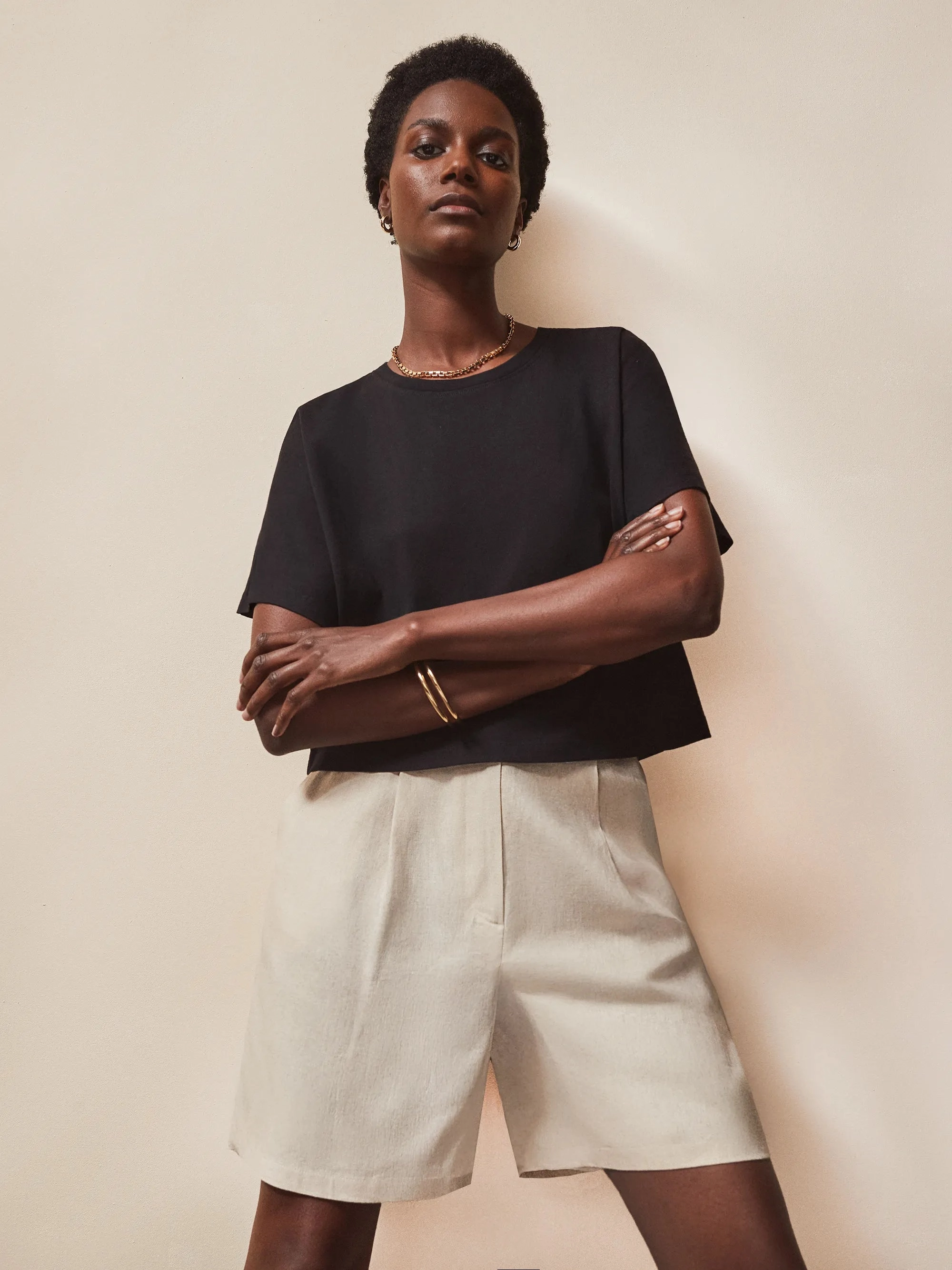 Black Ultimate Pure Cotton Cropped Tee Four Way Stretch Fabric VentilatedMeshPaneling