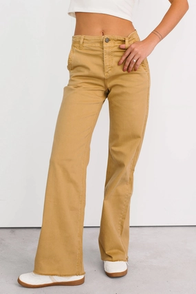 Fashionable Touch Heath Wide Leg High Rise Mica Denim Jeans (Camel)