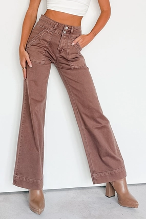 Henley Wide Leg Mica Denim Jeans (Cocoa) Weekend Style Stretch Bold Look