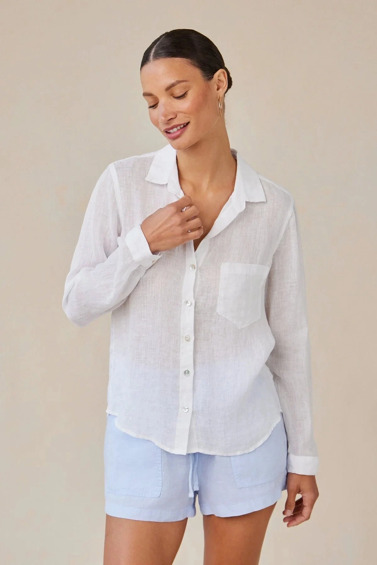 Oversized Collar Layered Collar System Linen Pocket Button Down