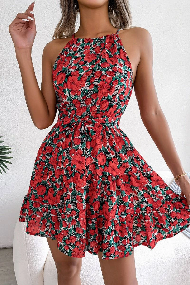 CASUAL FLOUNCY LARGE FLORAL DRESS_CWDSD2531 Olive Fresh Fine Texture