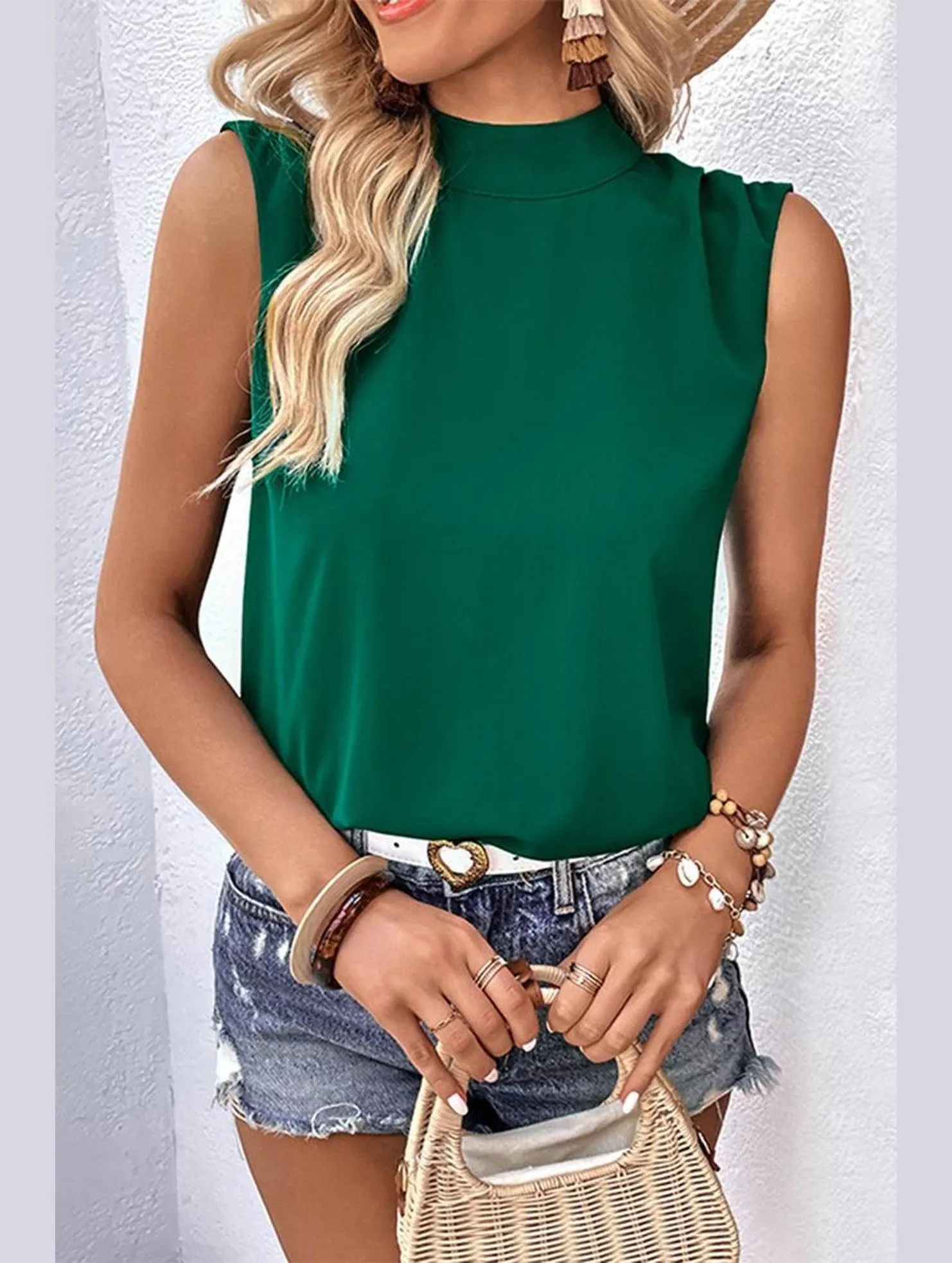 HIGH NECK BACK TIED NECK SLEEVELESS SUMMER BLOUSE Easy Comfort Flexible Shoulder Seams