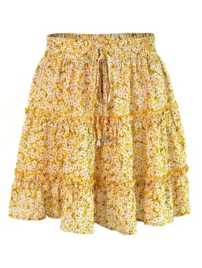 Outfit Staple HIGH WAISTED RUFFLED FLORAL A LINE SHORT SKIRT