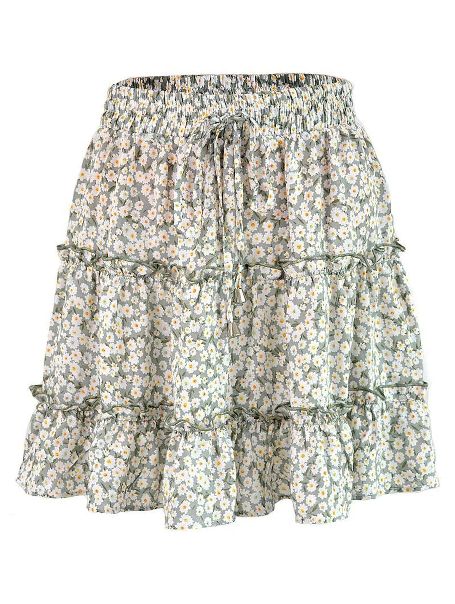 Travel Essential Sporty Look HIGH WAISTED RUFFLED FLORAL A LINE SHORT SKIRT