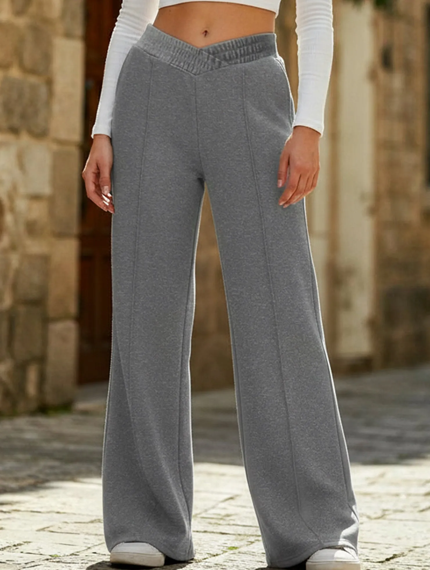 Flattering Comfort High-waisted solid color wide-leg casual pants