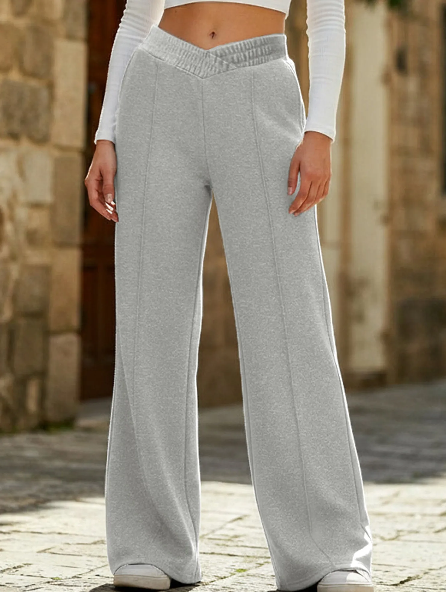 High-waisted solid color wide-leg casual pants Flexible Knees Quick-Dry Material