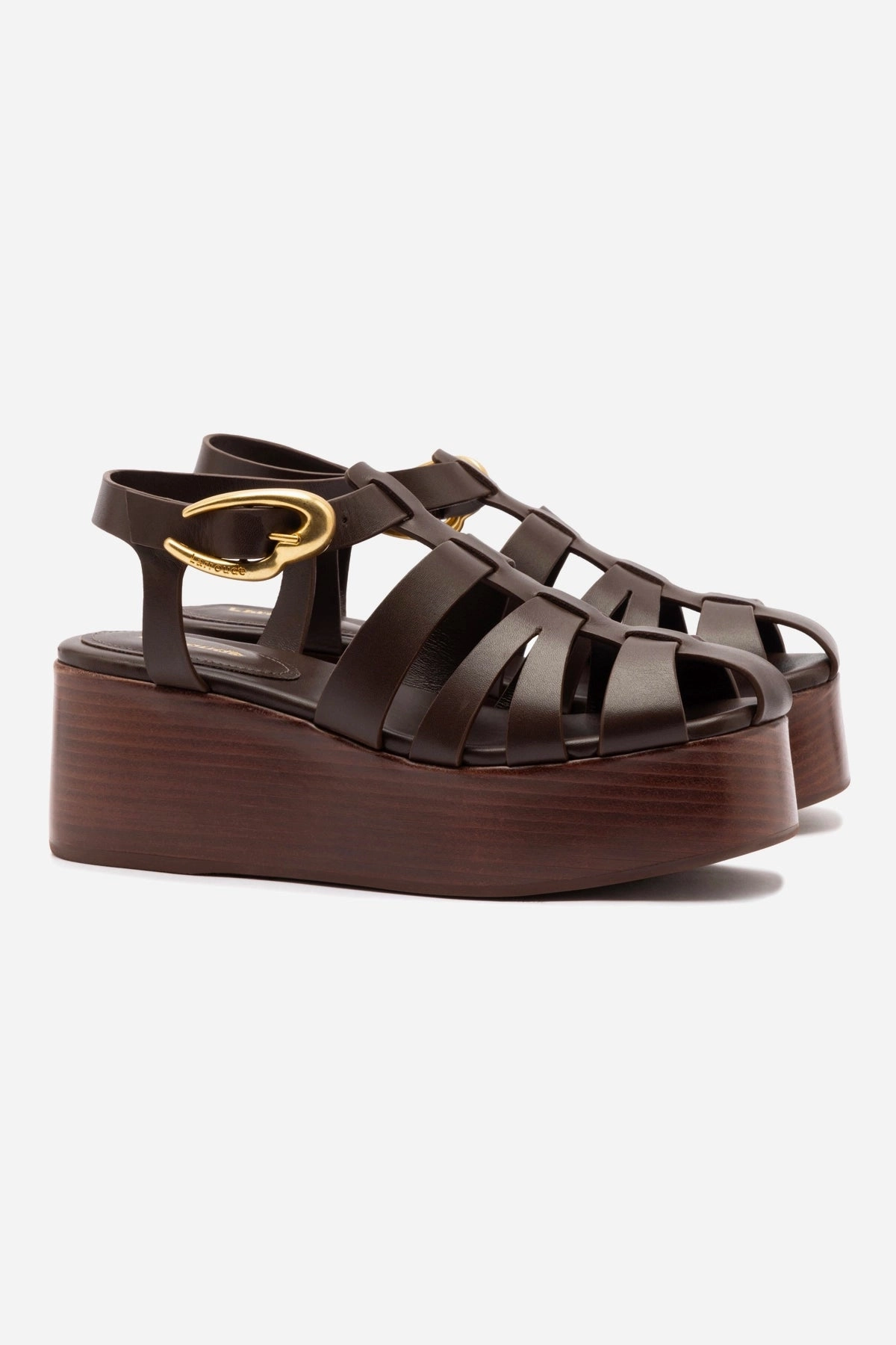 Stevie Verona Flatform Sandal In Brown Leather Compression Molded Midsole Moisture Wicking Fabric