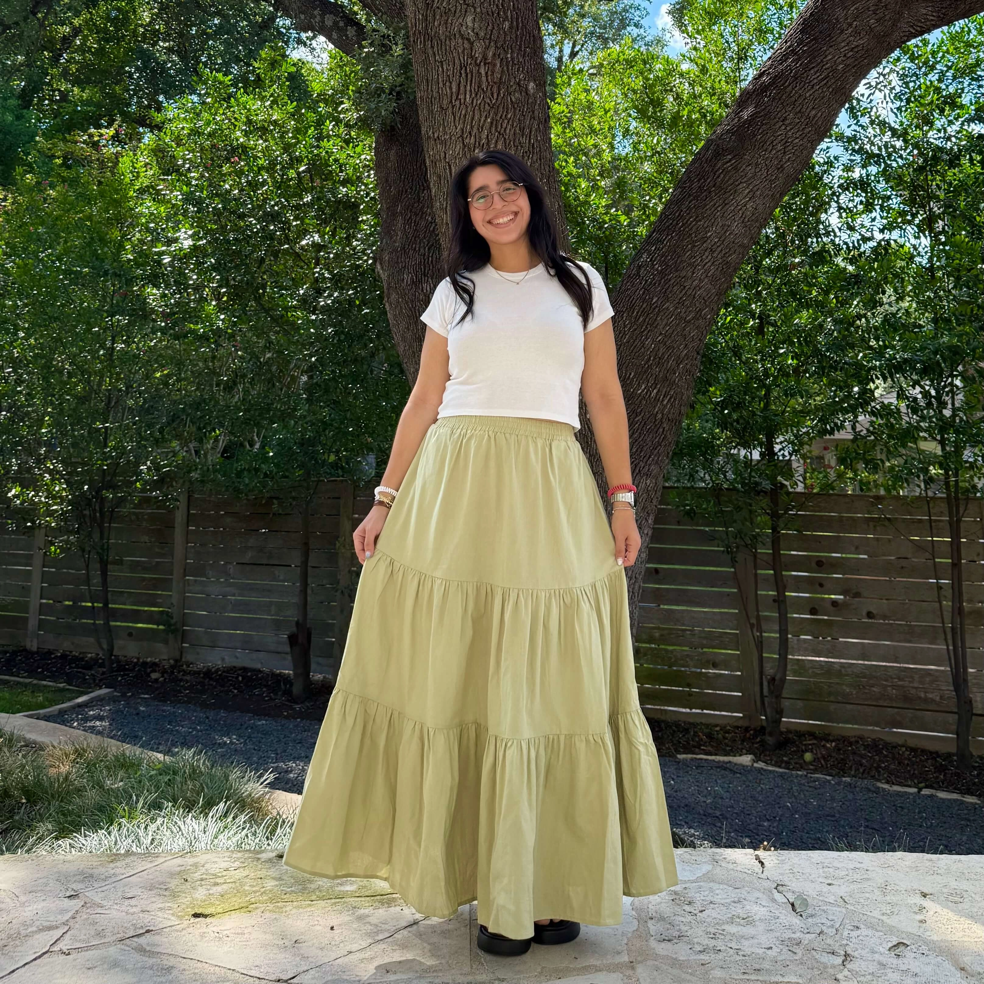 Light Motion Fit Chill Fit Design Flowy Long Skirt - Matcha