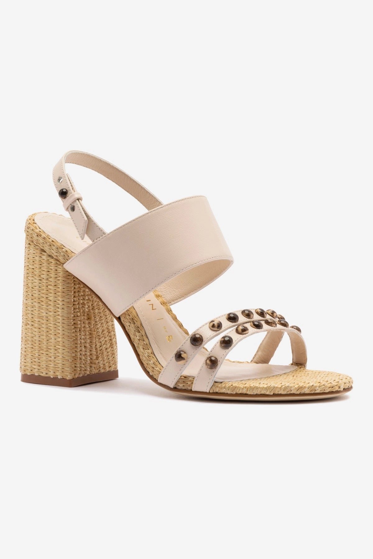 Chloe Gosselin by Larroud Margot Sandal In Puff Cream Leather and Natural Raffia Summer Footwear Essentials